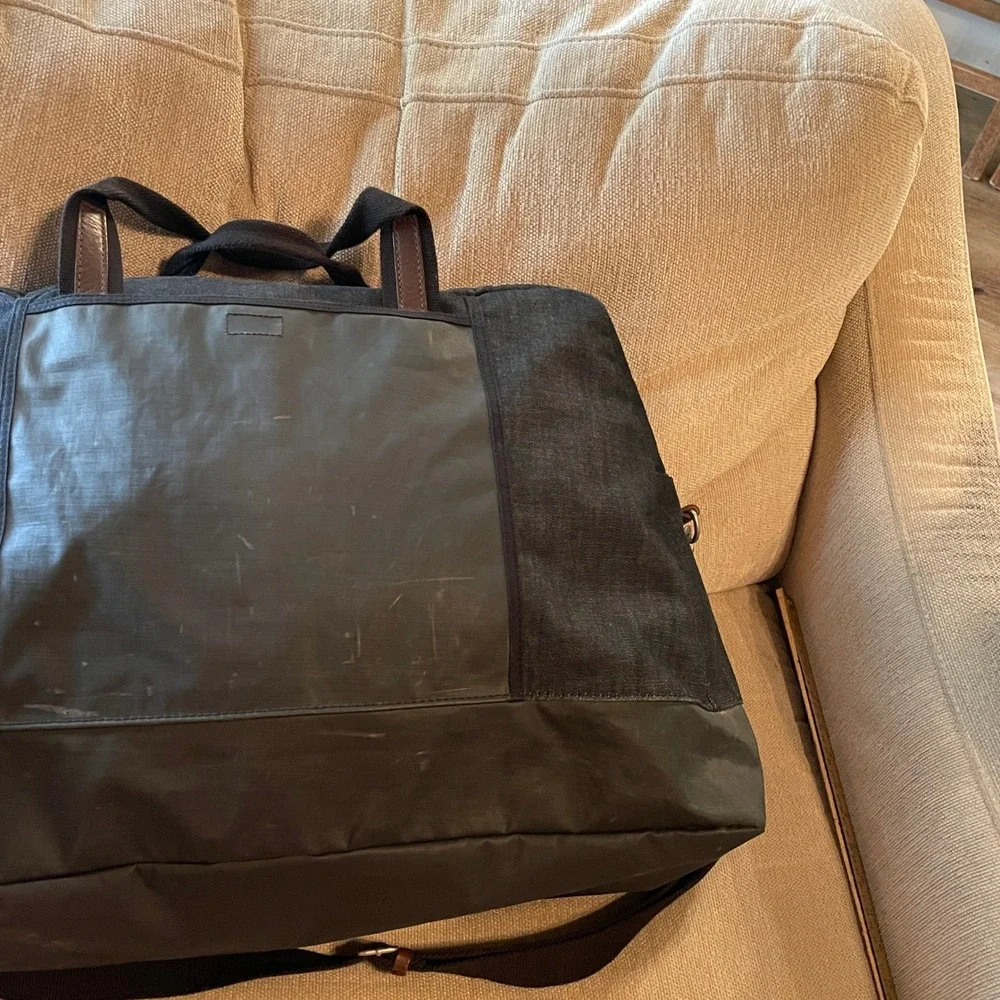 Diesel Duffle Bag Denim Coated Canvas Large Weekender Travel Bag Black Blue